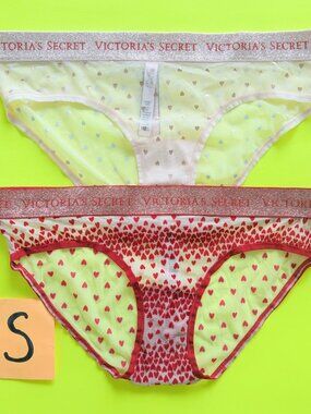 Victoria's Secret S See-through Lace with Hearts Hipphuger Panty Bundle 2 pairs